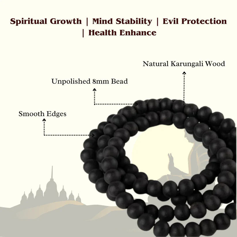 Original Karungali Malai – 108 Ebony Blackwood Beads (Lab Tested and Government Certified)